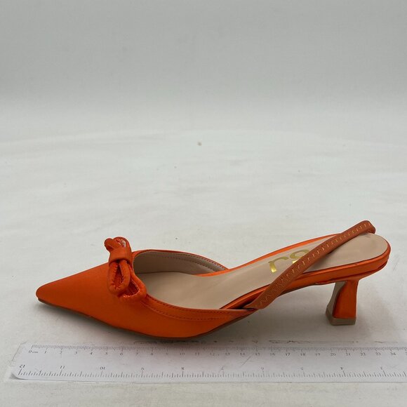 FSJ Orange Sexy Slingback Kitten Heel Bow Square Toe Dress Comfortable Shoes - Picture 1 of 7